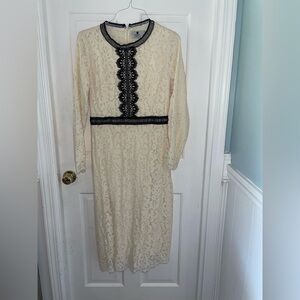 Dainty Jewells Cream Lace Midi Dress with Black Details